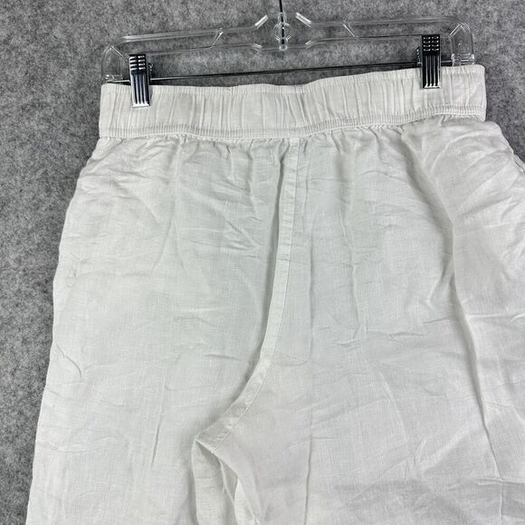 Tahari Pull On Linen Pants Womens M White Wide Leg Elastic Waist Pockets Beach - Picture 6 of 13